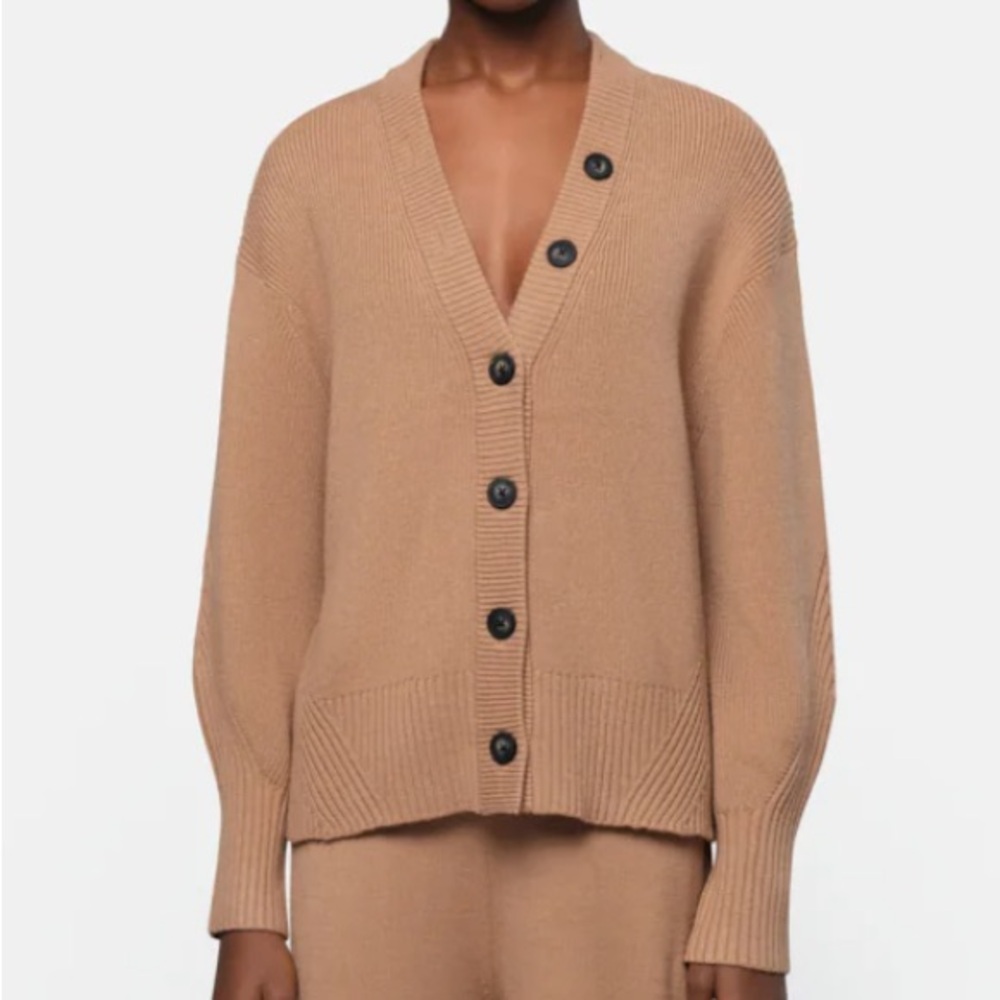 Apparis Anderson Button Up Cardigan Knit Ribbed Tan Size Small